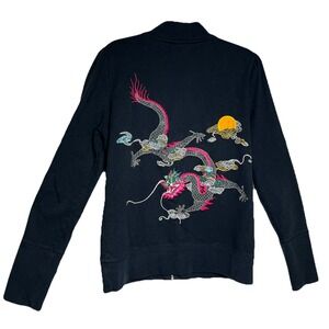 Vintage Lucky Brand Jacket Womens Large Dragon Embroidered 90s Athleisure Y2K